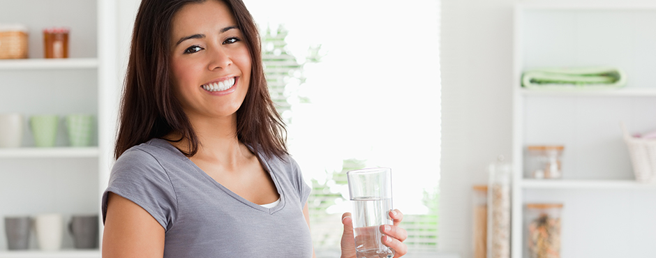 woman with water glass