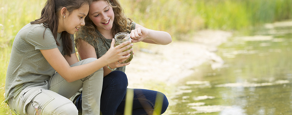 Girls testing water